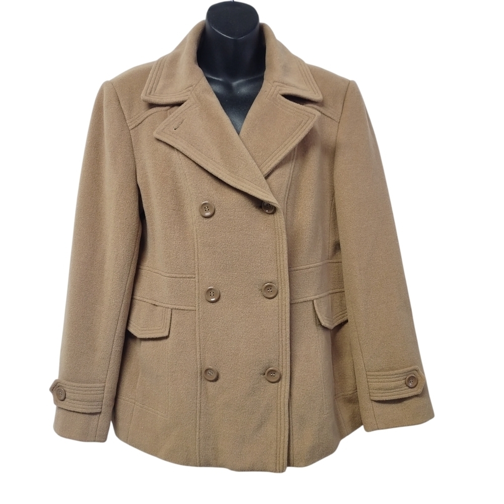 St. John's Bay Womens Brown Wool Double Breasted Pea Coat Size Large